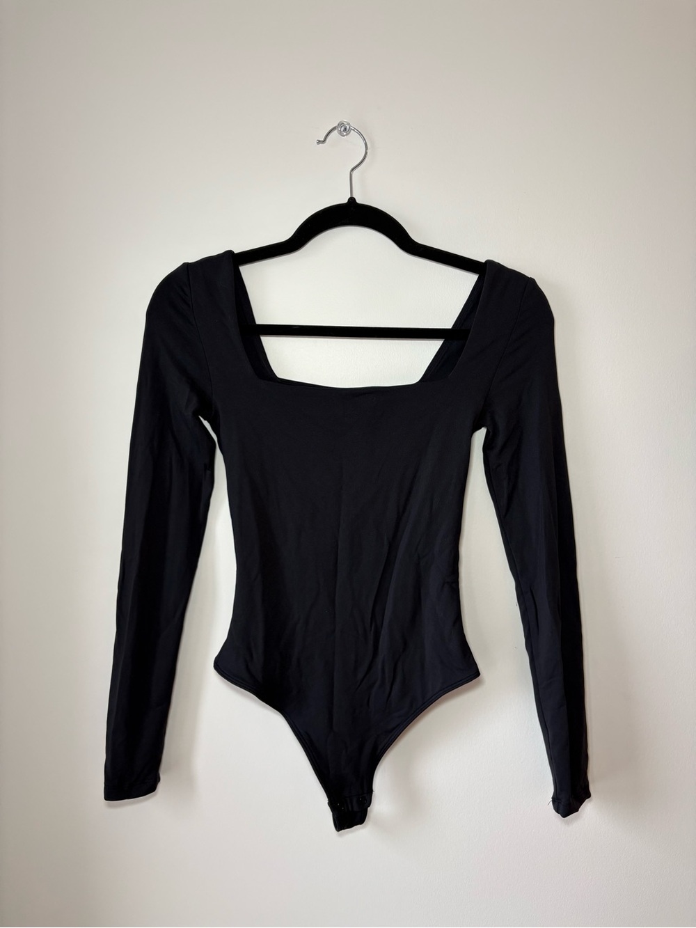 Babaton Black Long-Sleeve Square Neck Bodysuit